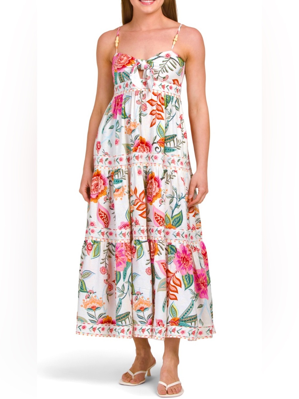 House of Harlow 1960 Linen Painted Flowers Maxi Dress Macaw Bloom (Farm Rio) M